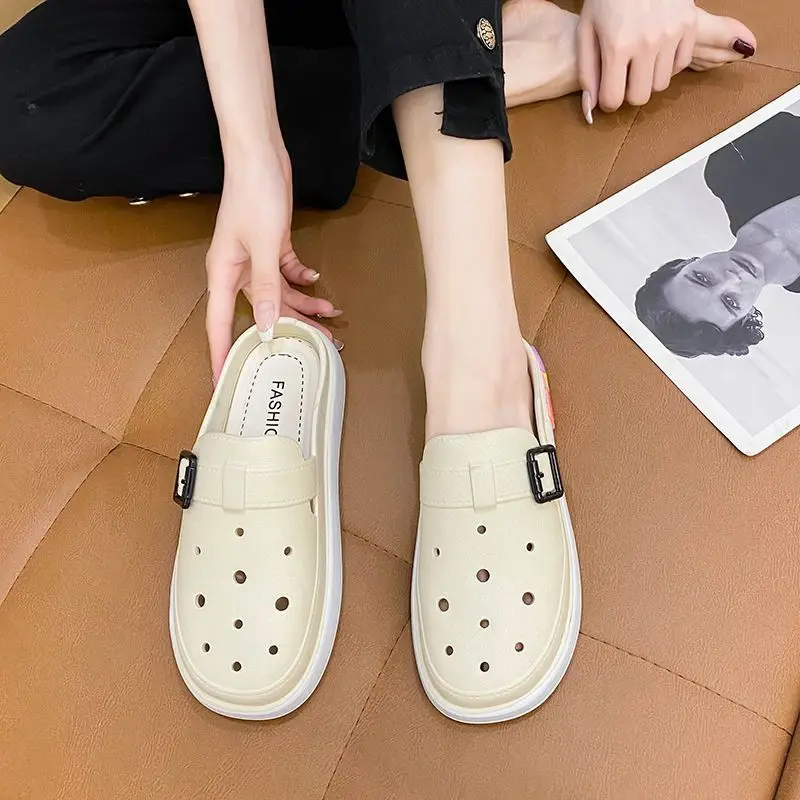 Package Head Half Slippers Women Summer Outside Wear 2023 New Hole Shoes Clogs Thick Bottom Sandals