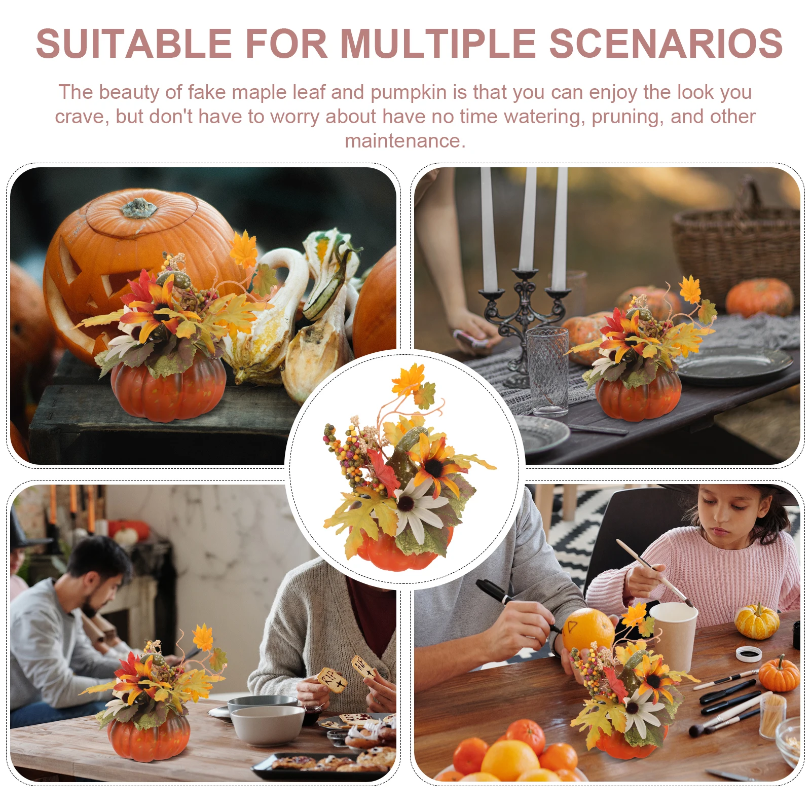 

3pcs Artificial Maple Leaf Pumpkin Decor Autumn namentFloral Arrangements Home Bedroom Table Centerpiece Fall Durability
