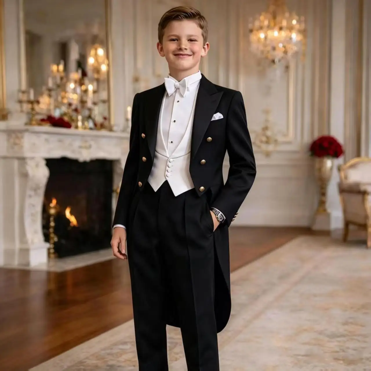 3 Pieces White Kids Boy Suits Set for Wedding Birthday Party Graduation - Formal Comfortable Breathable Tuxedo Outfit for Boys