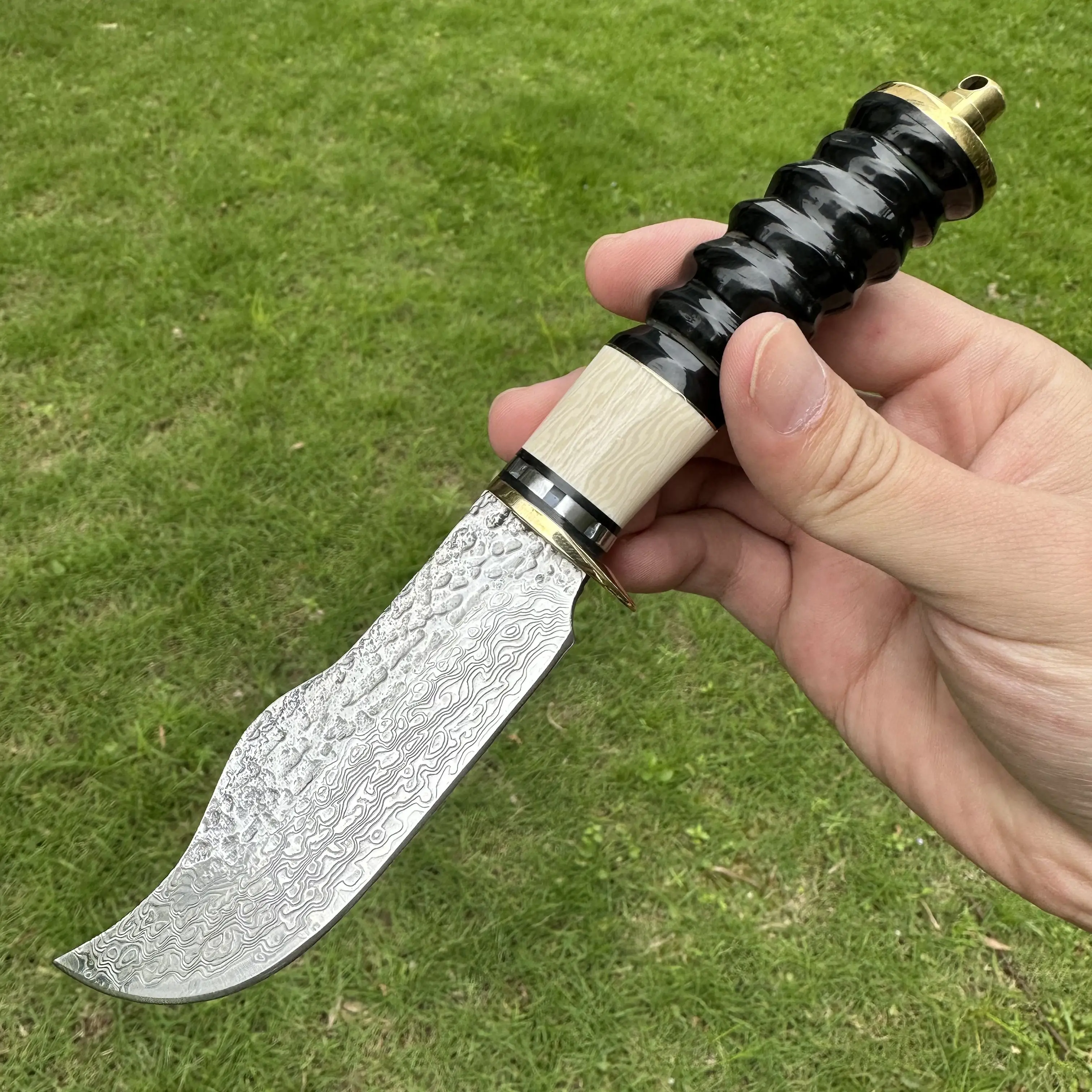 

Topwell Handmade Collection Knife Bull Horns & Ivory Handle Real VG10 Damascus Blade Outdoor Camping Beautiful Gift For Men