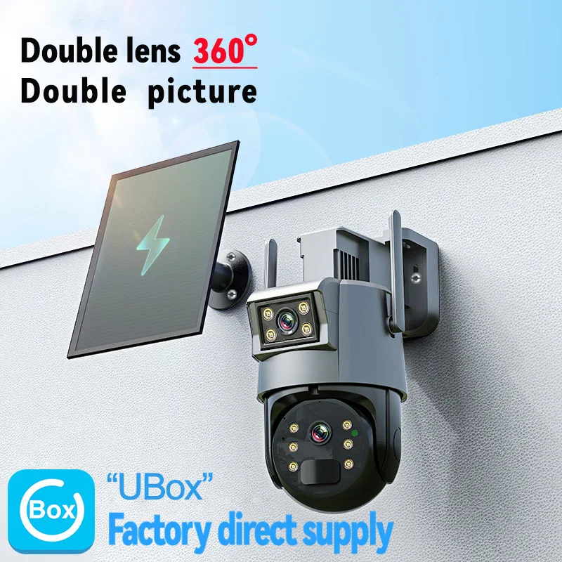 4MP Ubox APP Dual Lens Solar Power PTZ wifi/4G Alarm  IP Dome Camera Full Color AI Humanoid Detection Security CCTV Baby Monitor