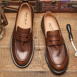 British penny loafers top layer cowhide bean shoes handmade men's loafers casual leather shoes