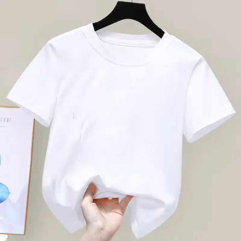 180gsm Fabric 100% Cotton Children Boy Girl T shirt 2024 New Summer Women Short Sleeve T-Shirt Cute Style White Solid Color Tops