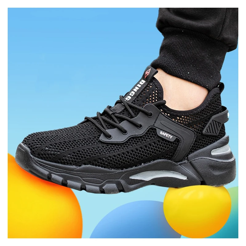 

Мужская мода, дышащие стальные носки, рабочая обувь, летние защитные ботинки с воздушной сеткой, уличные рабочие безопасные кроссовки, черная безопасная обувь