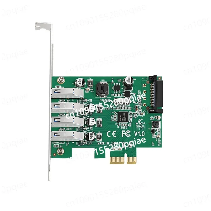 5Gbps 4 Ports USB 3.0 Hub to PCI-E PCIe 1X Expansion Riser Card with SATA Power Connector uPD720201