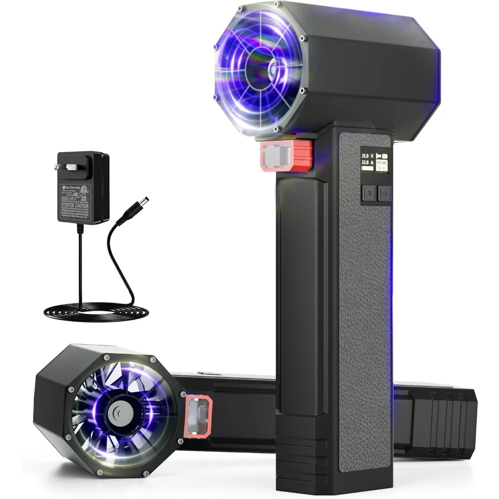 Ventilatore per asciugatrice per auto 660CFM/220MPH con condotto grande da 750 W e 64 mm, 4 velocità e modalità turbo, luce a LED