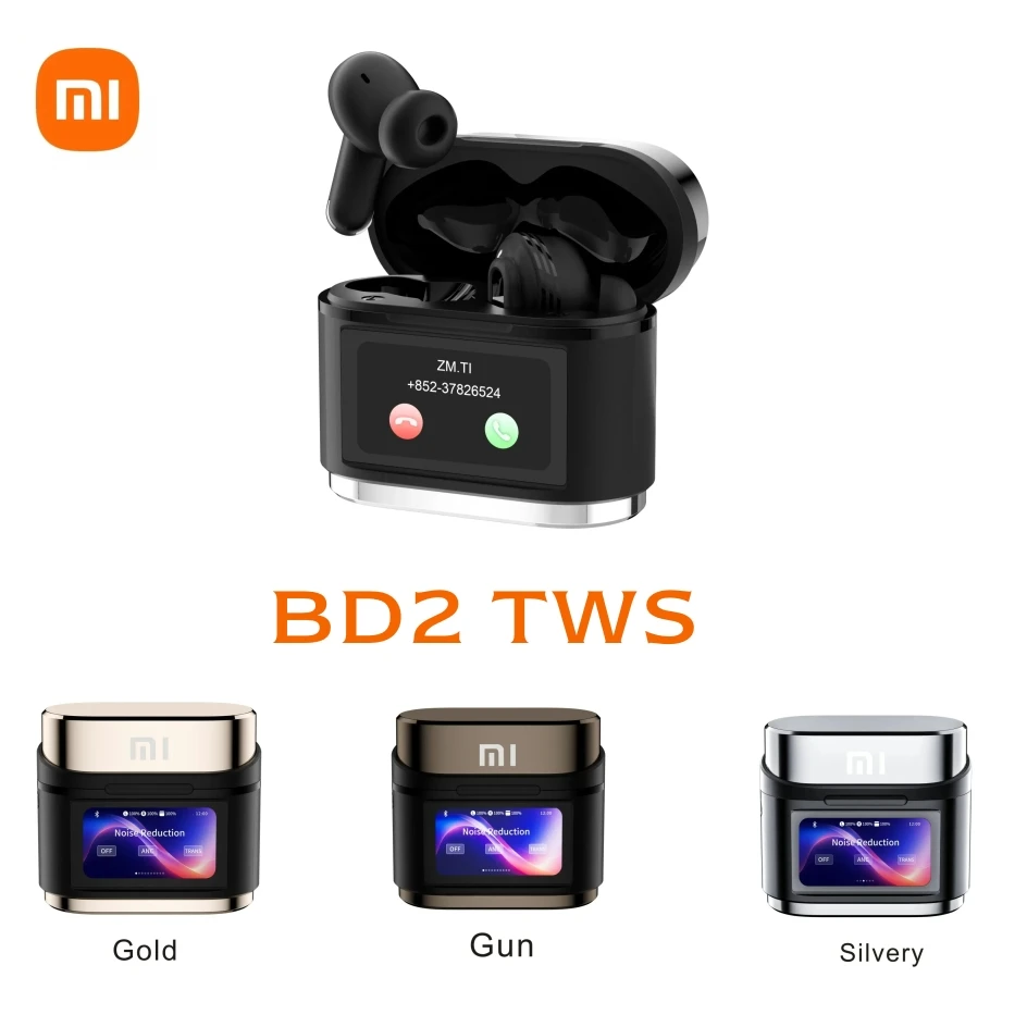 Xiaomi Bluetooth Headphones BD2 ANC+ENC Headphones Digital Display Sports Headphones Built-in Microphone HiFi Stereo