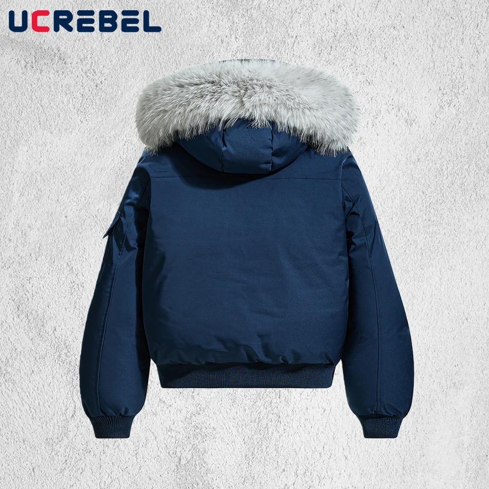 سترة مبطنة متعددة الجيوب للرجال بلون سادة للشتاء سميكة ملابس الشارع الشهير بياقة من الفرو سترة مبطنة قابلة للفصل للرجال #2