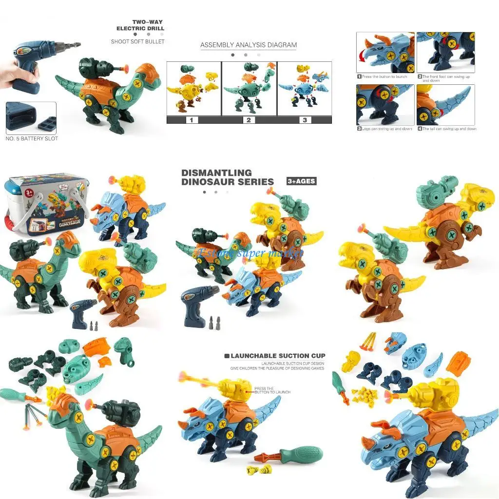

090B Children's Interactive Ejecting Dinosaur Toy with Tool Disassembly Toy Portable Educational Screw Assembly Toy