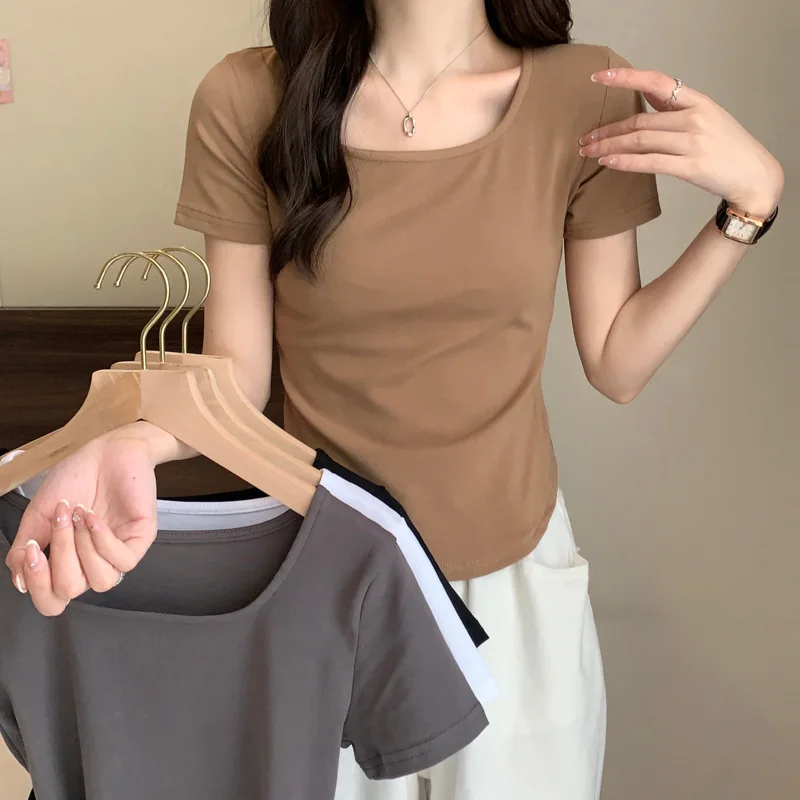 New Style Solid  Women's T-shirt Top Show Slim Figure Leisure Time Wearing It Externally Fashion Trends Women's Clothing