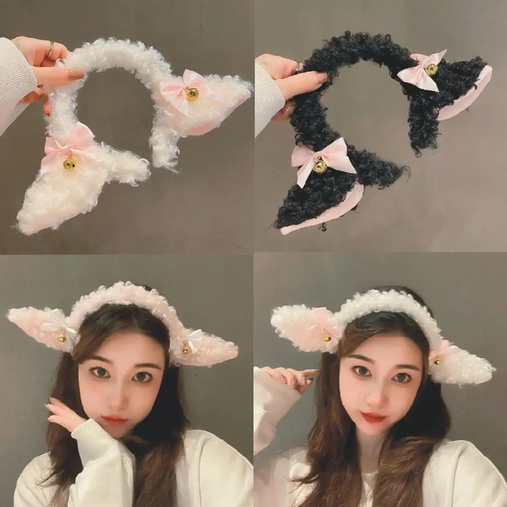 

Plush Sheep Ears Headband Cute Simulation Handmade Plush Hairband Fancy Props Bowknot Head Hoop Costume Party