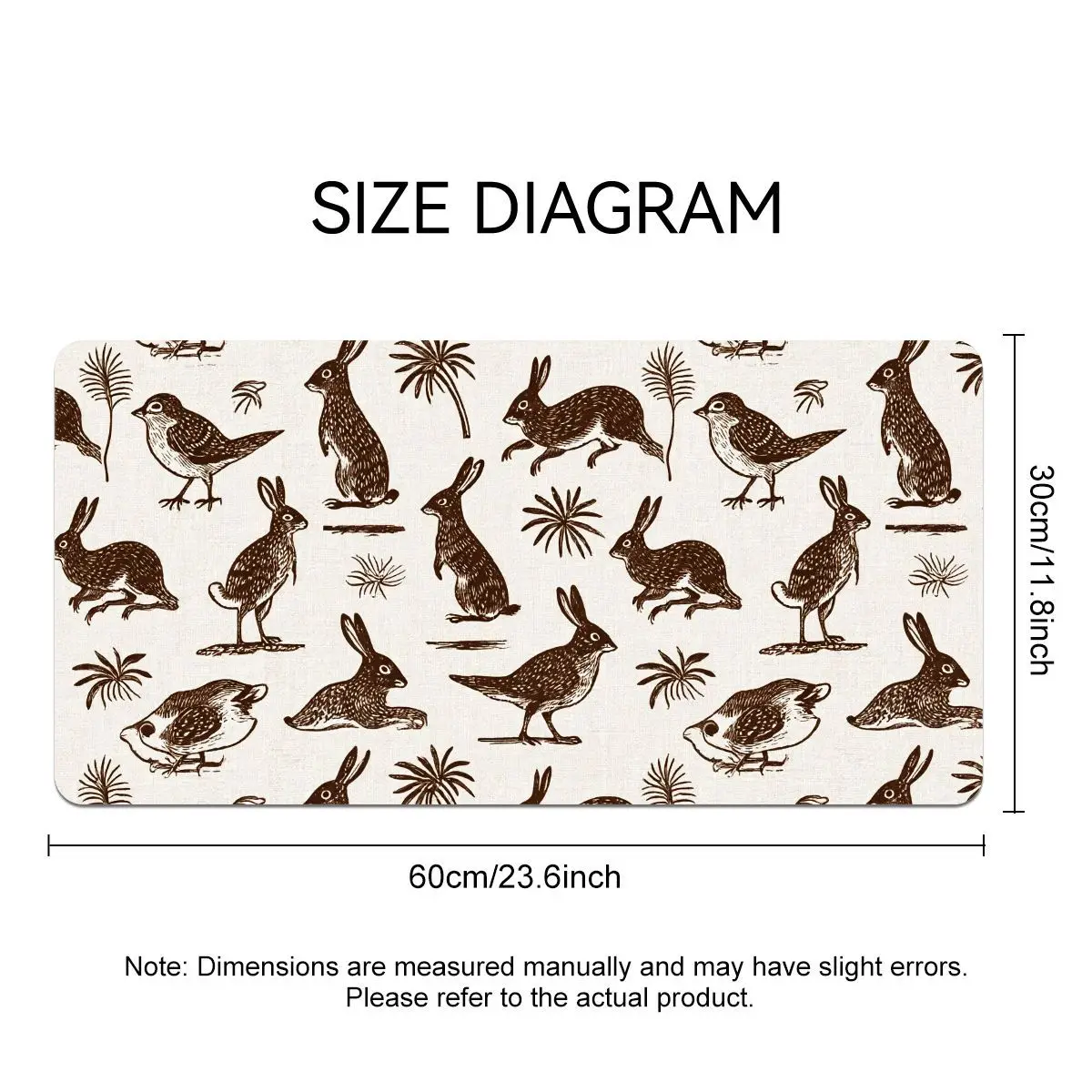 Woodcut Bunny Bird Mouse Pad, Retro Forest Animal Non-Slip Rubber Desk Mat, HD Print Smooth Control Keyboard Pad,Unique Gift