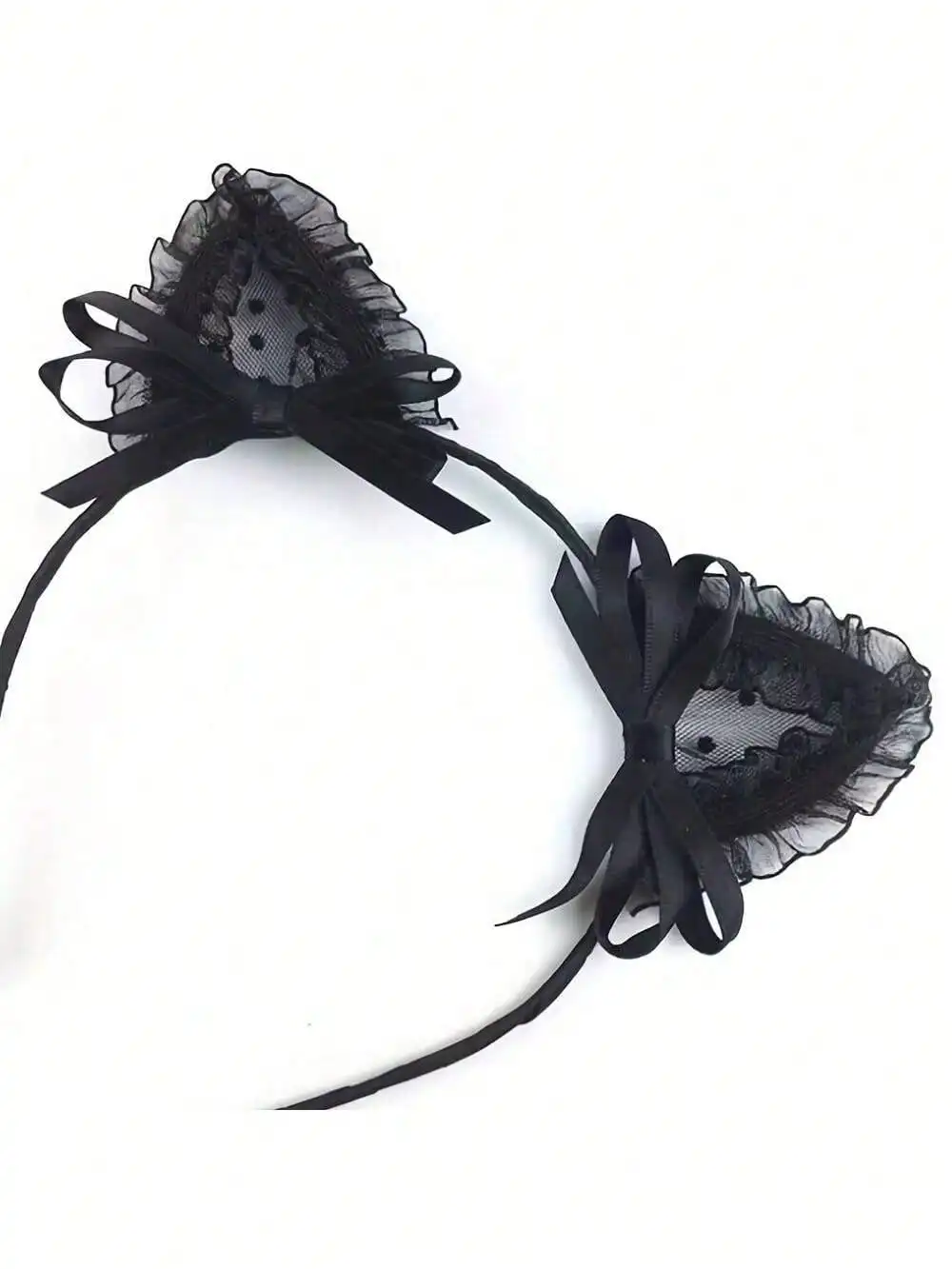 قطعة واحدة من عصابة رأس على شكل أذن القطة من الدانتيل الأسود - إكسسوار شعر لطيف ومثير على شكل قطة، زينة شعر الهالوين، ديكور ثوب الحفلات