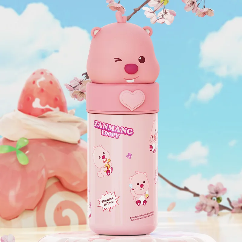 350ml Kawaii Loopy Stainless Steel Thermos Cartoon Animal Beaver Kids Vacuum Flask Cute and beautiful Water Bottle Girls Gifts