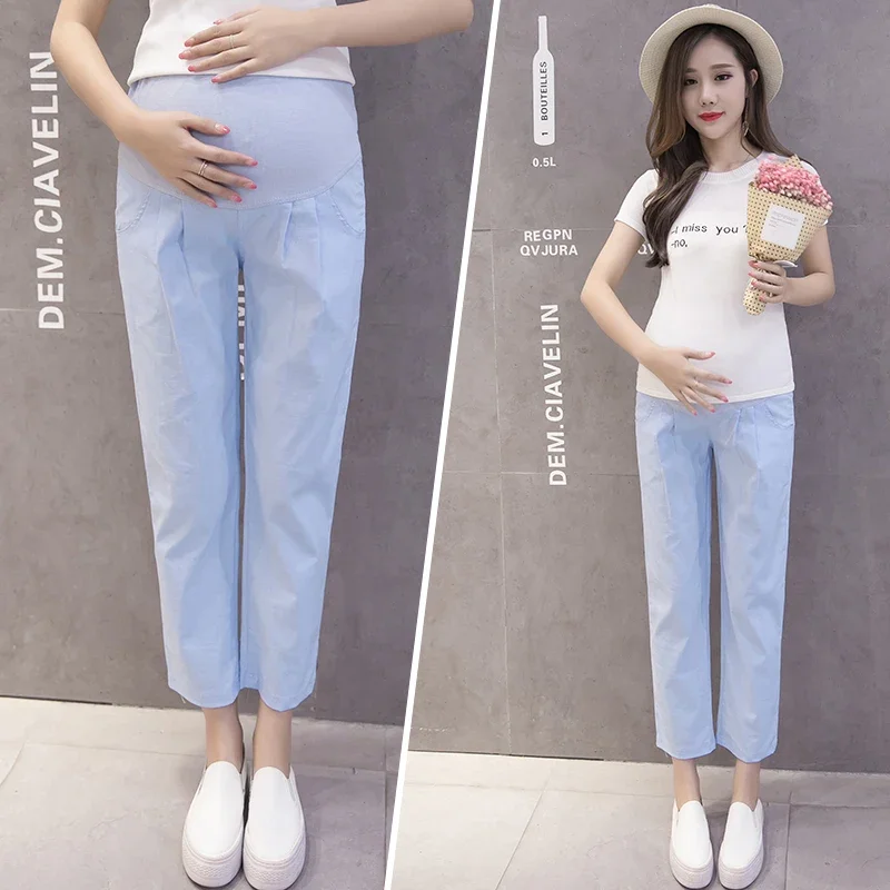 

Maternity Pants Summer Casual Cotton Slim Loose Comfy Belly Support Elastic Waist Mom Trousers Pregnancy Clothes