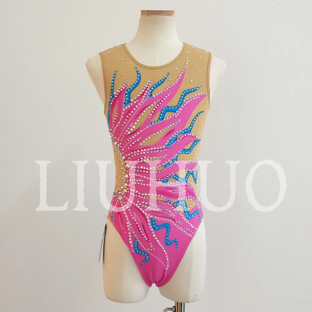 Synchronized Swimming Suit With Rhinestones Swimsuit Girls Competition Suit Pink BD1531 - view 4