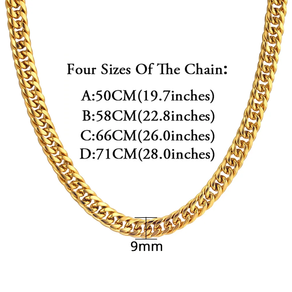 Gold Color Stainless Steel 9mm Curb Cuban Link Chain Bracelets Necklace For Women Men Fashion Party Wedding Jewelry Sets Gifts