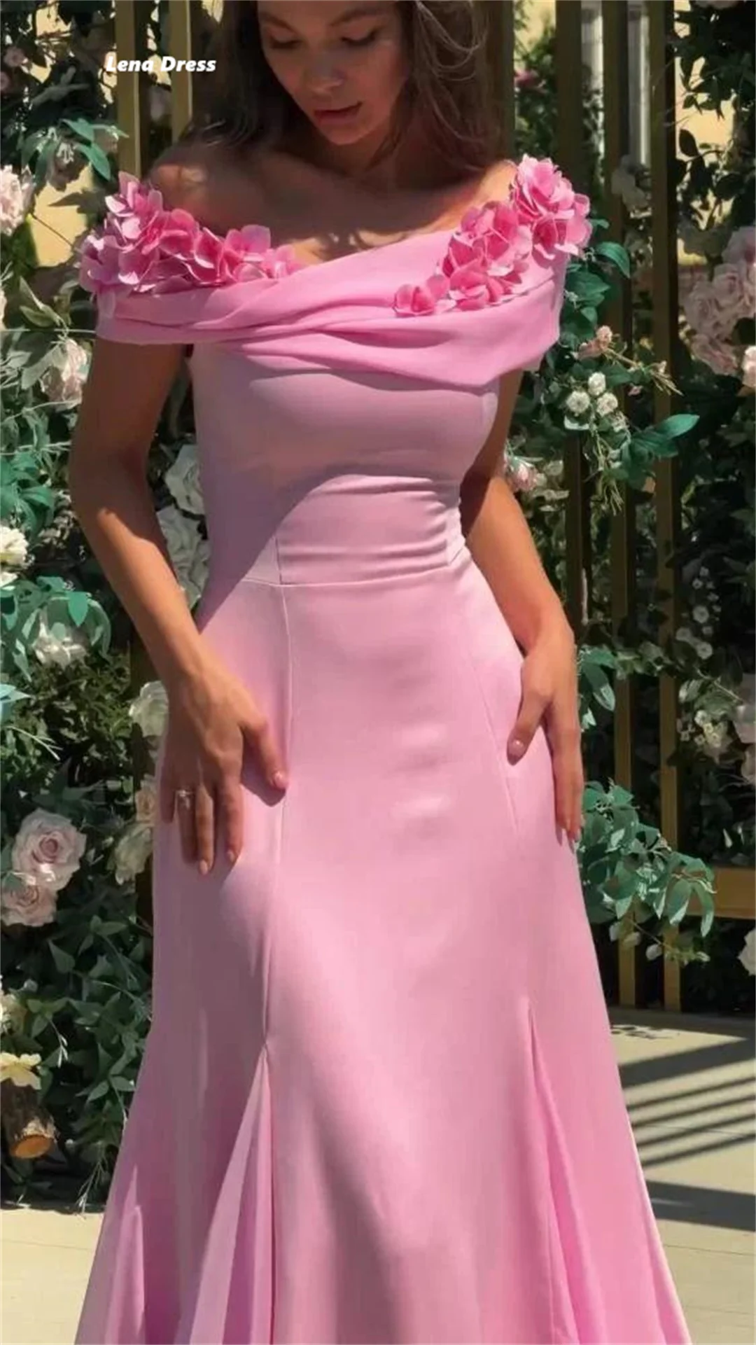 Lena Pink Elegant Evening Dresses for Women Luxury Women Evening Dress Women Elegant Party Custom Made Flower Embroidery Woman