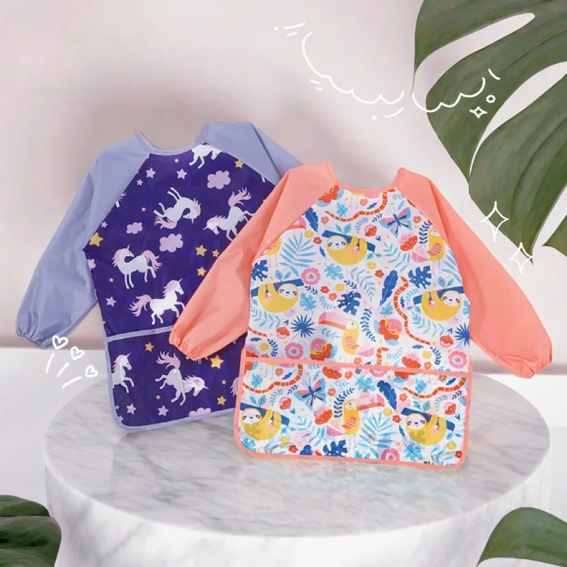 Cartoon Children's Drawing Clothes Drawing Aprons Long Sleeved Covers Waterproof and Dirt Proof Kindergarten Art Bibs Clothes