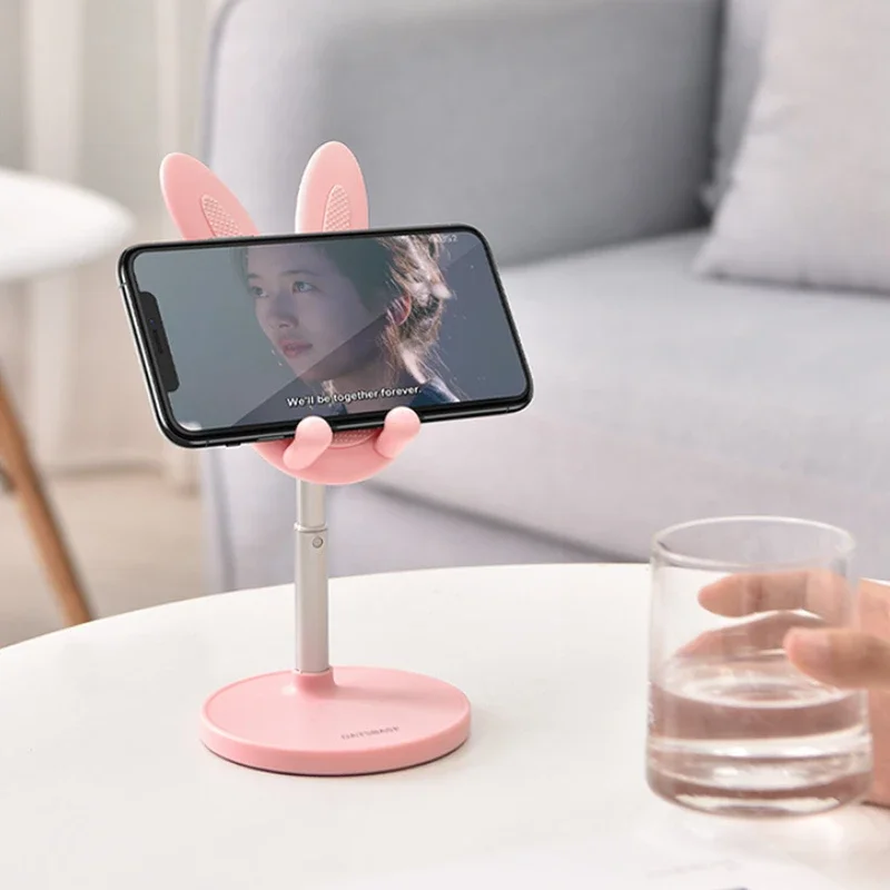 Cute Bunny Phone Holder Desktop Cell Phone Stand Height Angle Adjustable For iPhone 13 14 iPad Lovely Rabbit Tablet Support