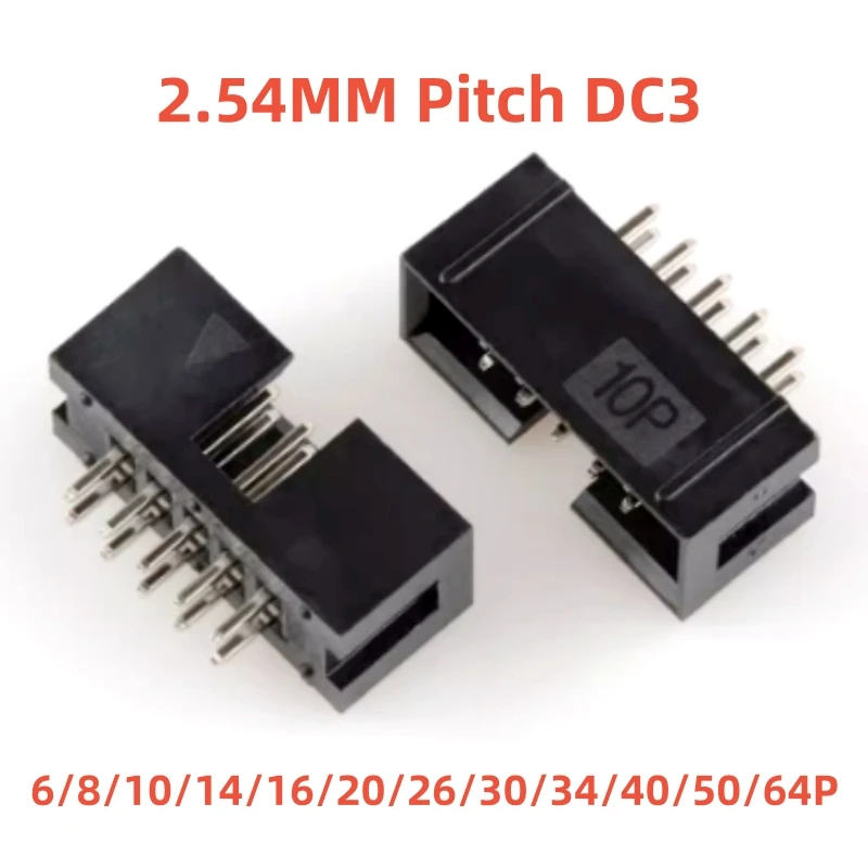 10Pcs 2.54MM Pitch DC3 6/8/10/14/16/20/26/30/34/40/50/64P Socket Box ISP Male Straight Pin Header PCB Connector IDC JTAG