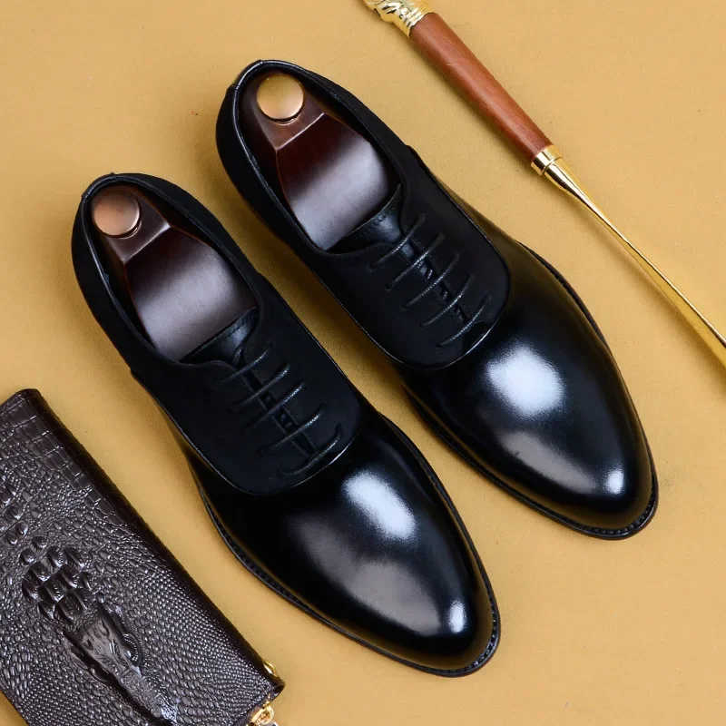 Elegant Genuine Cow Leather Brogue Wedding Business Men Casual Flats Vintage Handmade Oxford Shoes For Men Black Burgundy