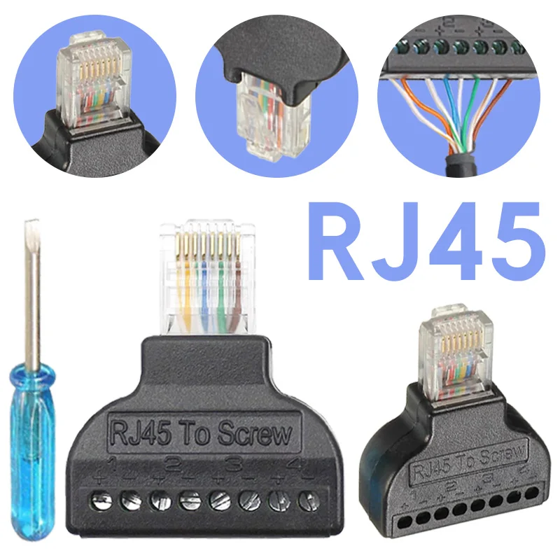 

Сетевой разъем RJ45, штекер RJ45 на 8-контактный винтовой терминал, адаптер с кристаллической головкой для цифрового интернета видеонаблюдения, Ethernet