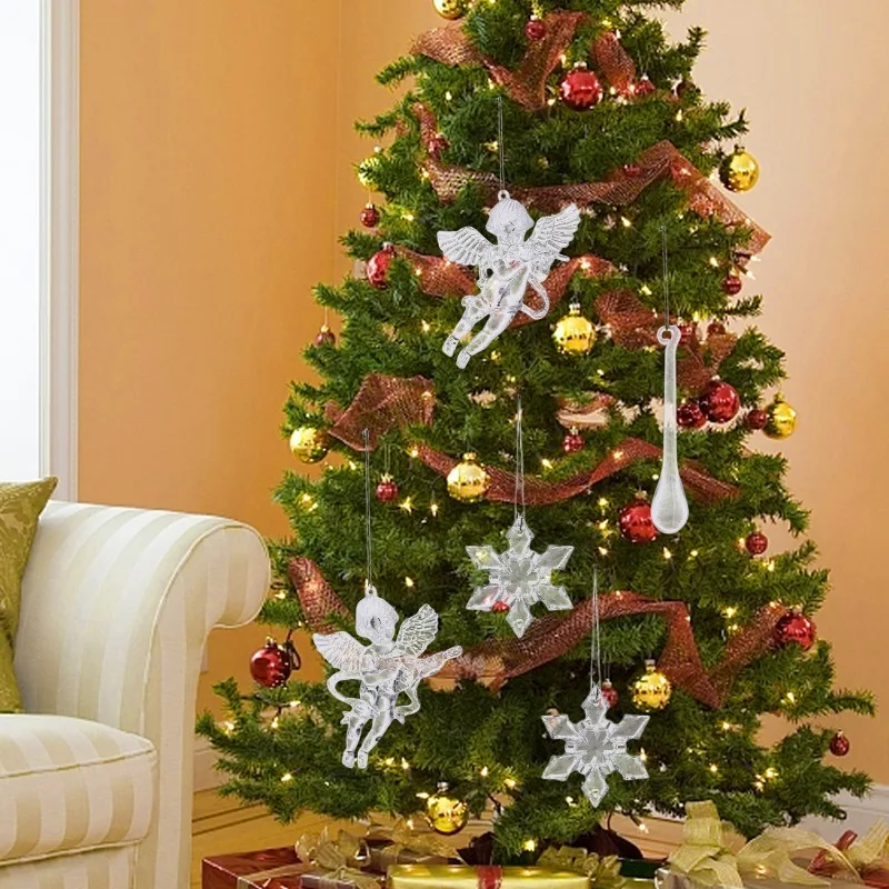 كريستال واضح الاكريليك الملاك الحلي الملاك الشفاف مع أجنحة تعليق شجرة الكريسماس المعلقات DIY بها بنفسك ديكور المنزل الطرف العرض