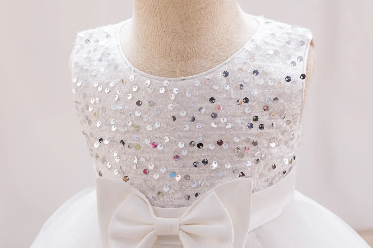 Flower Girl Dresses for Weddings Children Party Dress Kid's Sequins White Clothes 2 to 6 Years