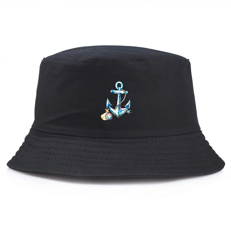 Bucket Hat Cotton Fisherman's Hat Nautical Anchor Print Casual Beach Cap Vintage Y2K Packable Sun Hat for Men Women