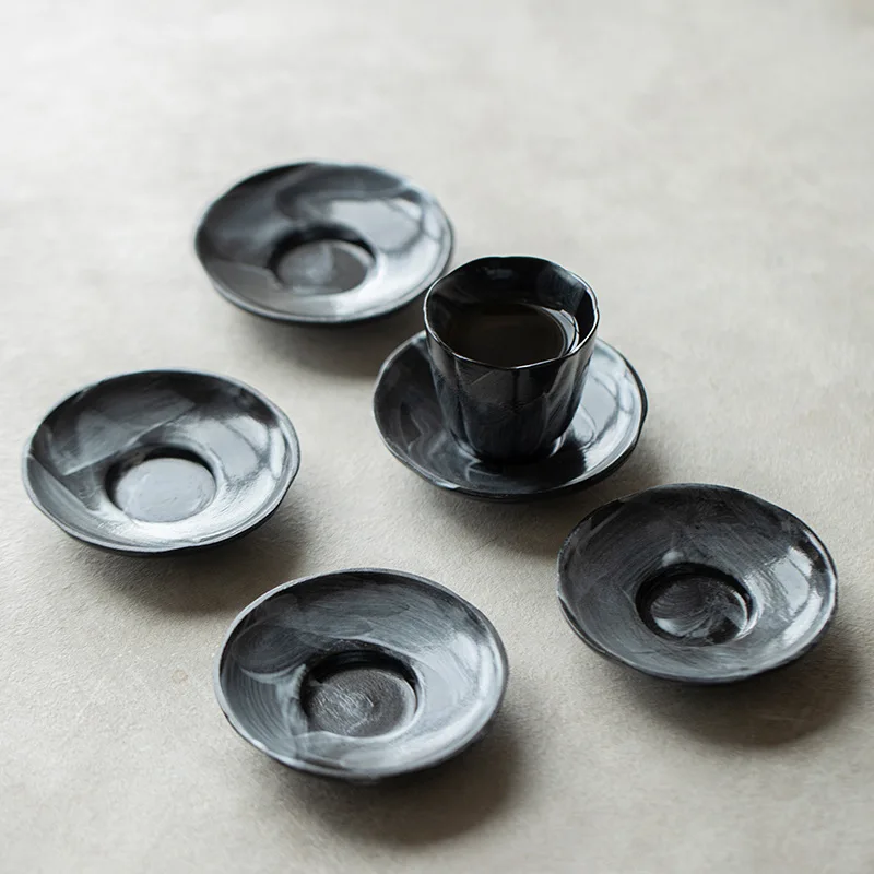 

Chinese Style Ink Wash Coaster Ceramic Tea Cup Mat Crackle Glaze Pottery Heat Resistant Wabi Sabi