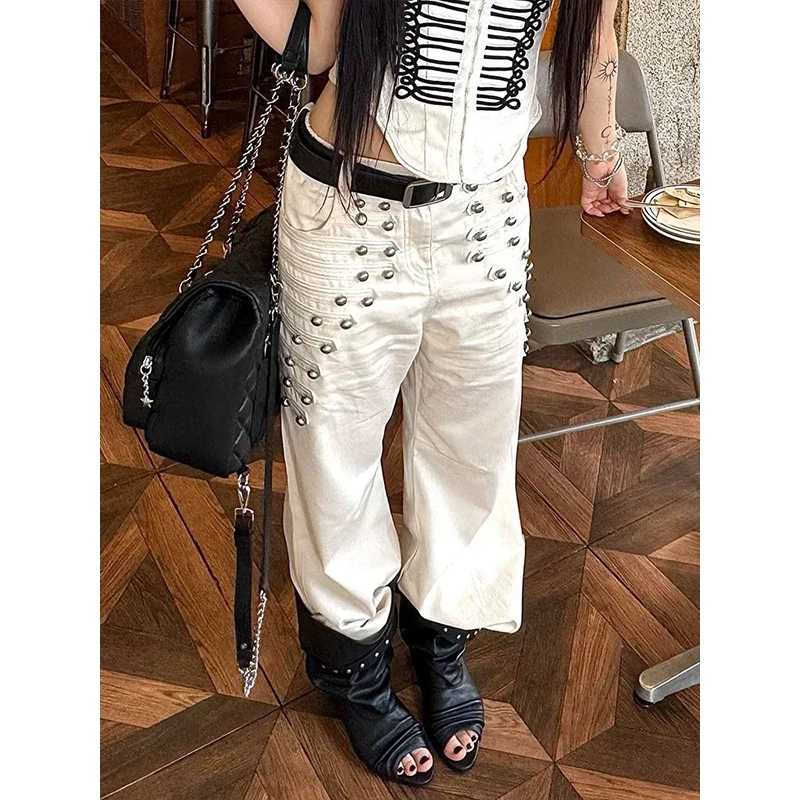 American Vintage Full-Length Jeans Metal Button Patchwork Women Streetwear Y2k Retro Versatile Long Denim Pants Hot Girl 2026