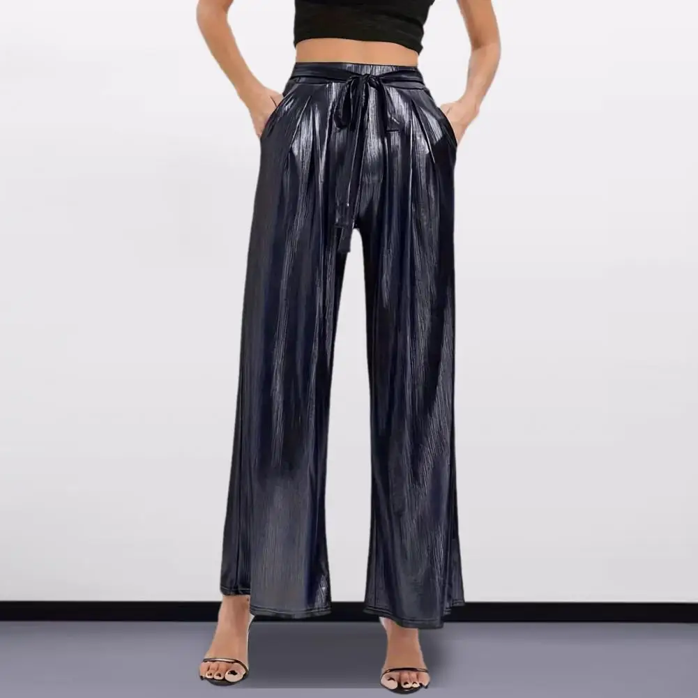 

Women Wide-leg Pants Stylish Women's Wide Leg Pants with High Waist Pockets Elegant Lace-up Detailing Solid Color for Casual