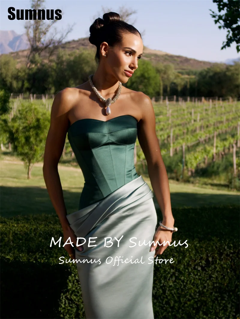 Sumnus فستان حورية البحر الحديث للحفلات الراقصة على شكل قلب بدون أكمام طيات فساتين الحفلات طول الأرض ألوان متباينة فستان سهرة مخصص