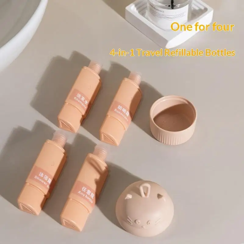 4-in-1 60ml Reise-Kosmetikflaschen-Set Praktischer, auslaufsicherer Shampoo- und Duschgelspender Tragbare Reisegröße für Toilettenartikel – Detail 3