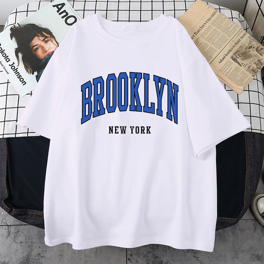 Brooklyn New York Blue Design koszulka damska koszulka hiphopowa uliczne sportowe miękkie bawełniane ubrania Plus rozmiar luźna koszulka odzież