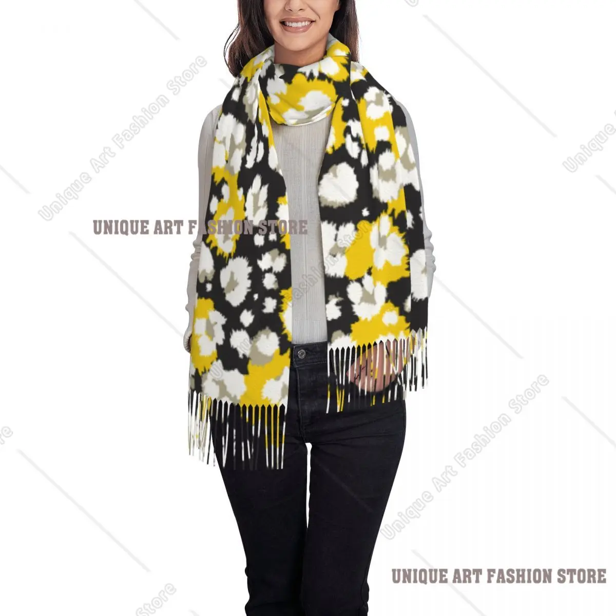 Custom Leopard Print Tassel Scarf Women Soft Shawls Wraps Female Winter Fall Scarves