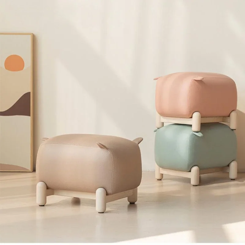 

For Comfortable Sitting Maple Wood Sturdy Low Stool Pig-Shaped Seat Cushion High-Resilience Sponge Shoe Bench Sofa Stool