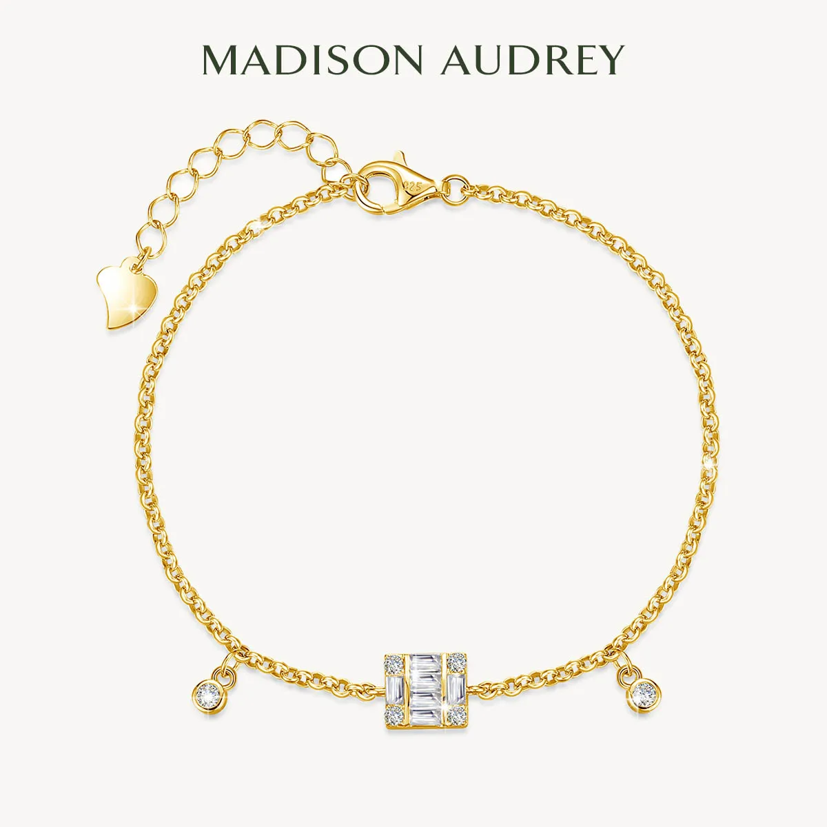 

Madison Adjustable Moissanite Bracelet for Women 925 Sterling Silver Gold Plated 18K Fashion Rectangular Daily Wear Jewelry Gift