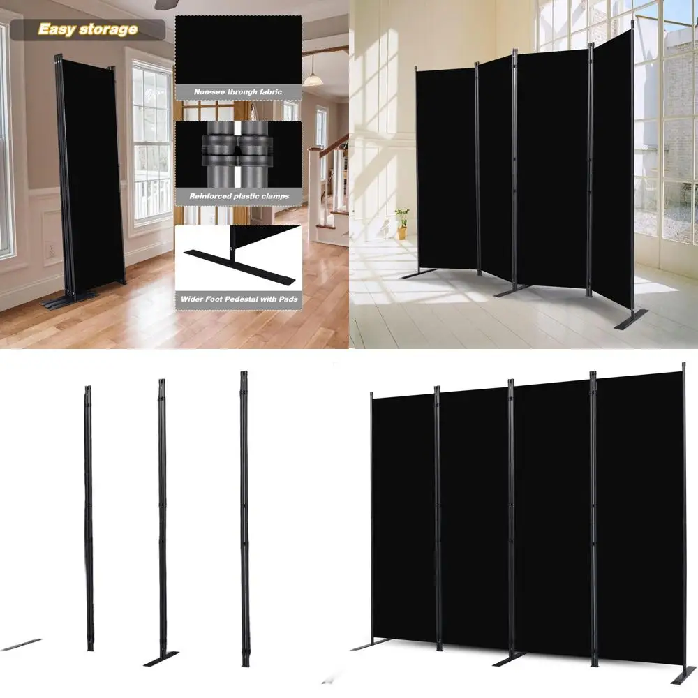 

Раздвижная перегородка для комнаты высотой 1,8 м, 4 секции, с расширенным основанием - портативный экран для конфиденциальности, ширина 224 см, черный