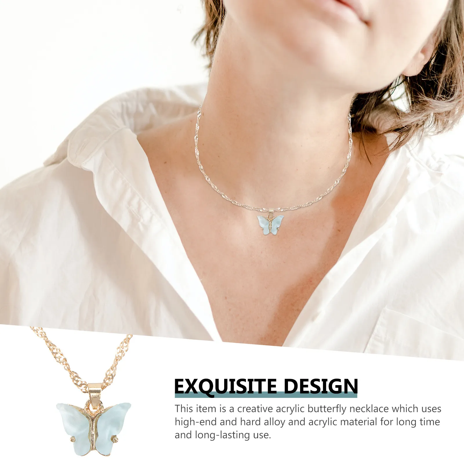 Butterfly Acrylic Pendant Necklace Delicate Layering Chain for Women Party Outfit Fashion Jewelry