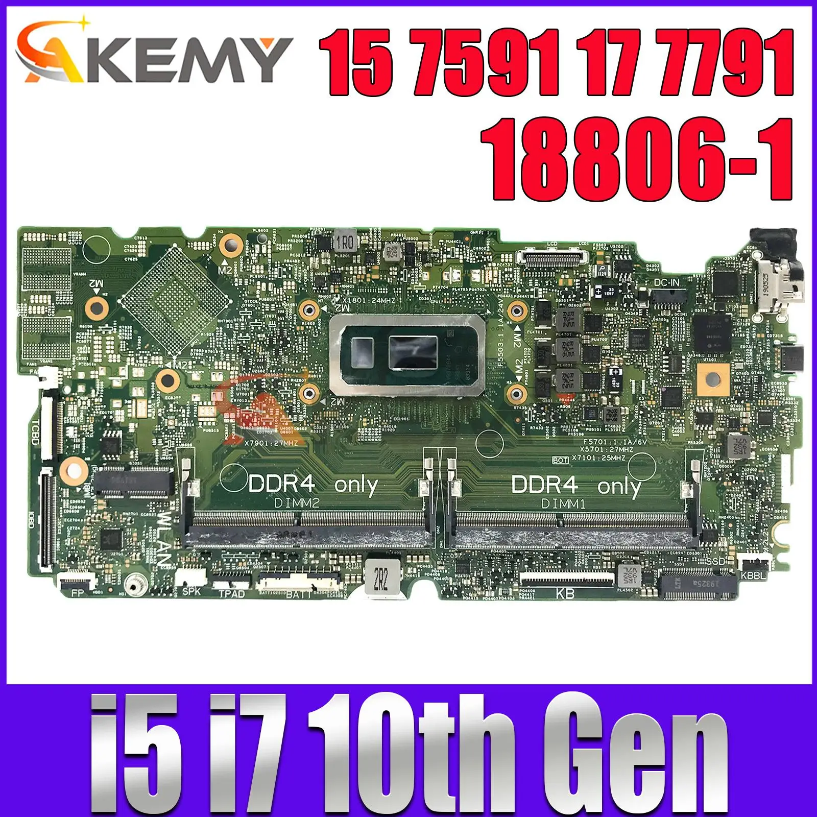 

For Dell Inspiron 15 7591 17 7791 Laptop Motherboard 18806-1 With I5-10210U I7-10510U CPU Mainboard CN-0850TM 0D0JY6 0FJ7F9