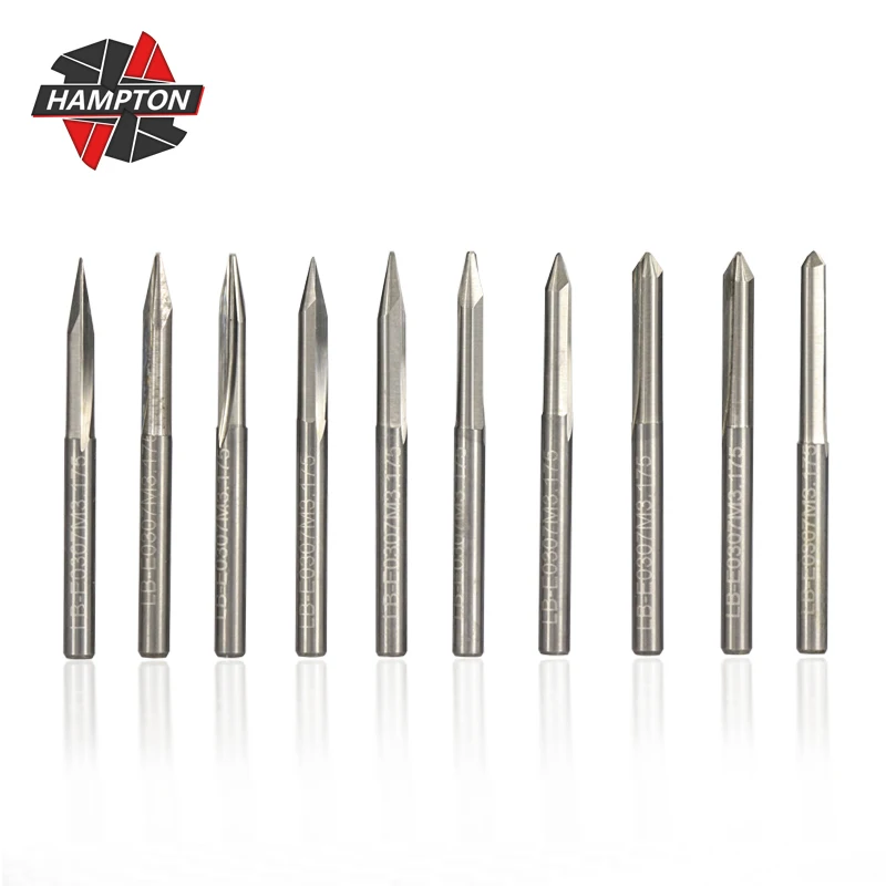 Hampton 2 Flutes V Shape Engraving Bits For Hardwood Tools 3.175mm Shank Carbide Straight V Cutting Milling Set