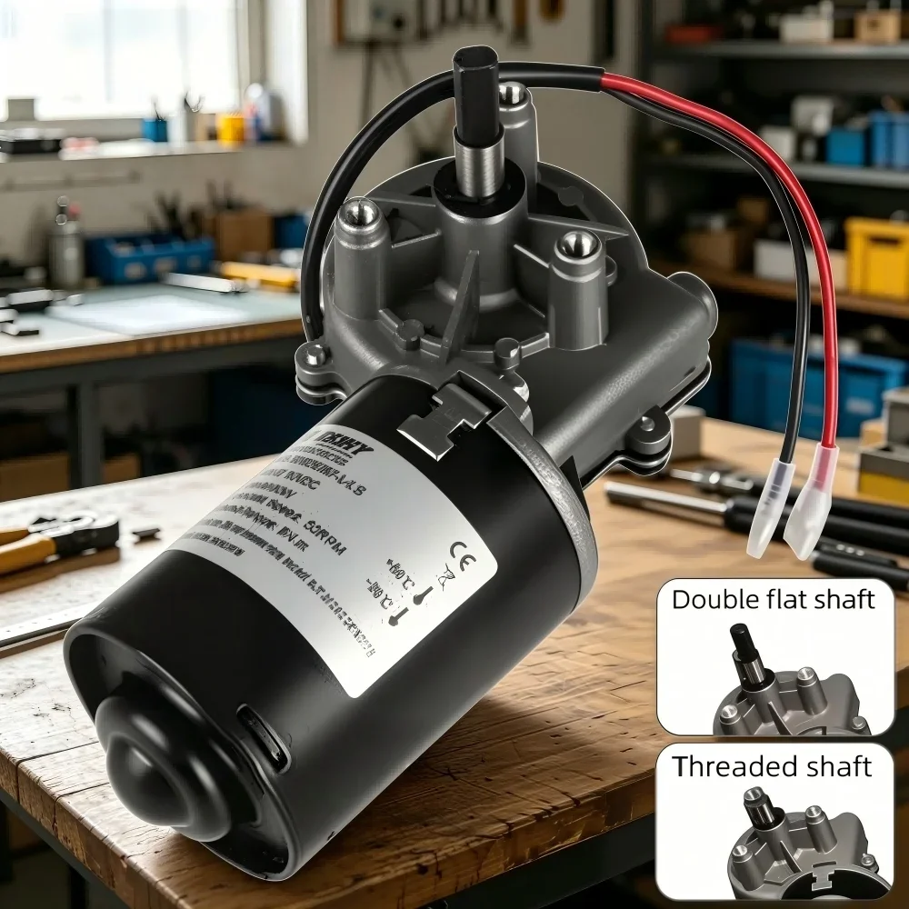 DC Worm Gear Motor 60W 24V 52RPM High Speed Reversible Self Locking Metal Gear Reducer Motor
