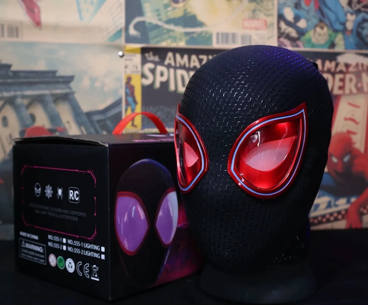 1:1 Miles Morales Mask with Movable Eyes Mascara Electric Gwen Spider Helmet Ring Control Halloween Cosplay Mask Toy Man Gift