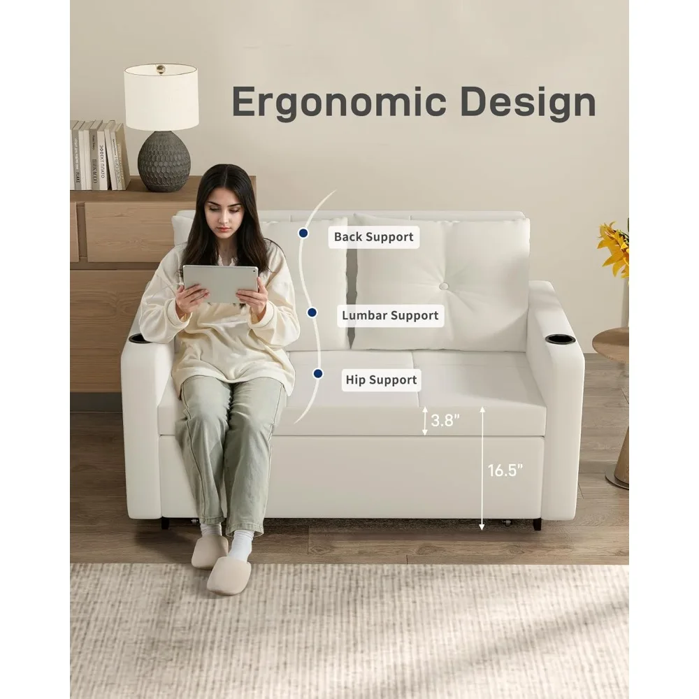 أريكة سرير 3 في 1 متعددة الاستخدامات، 56 أريكة مخملية قابلة للتحويل، نائمة بمقعدين لغرف المعيشة والمساحات الصغيرة