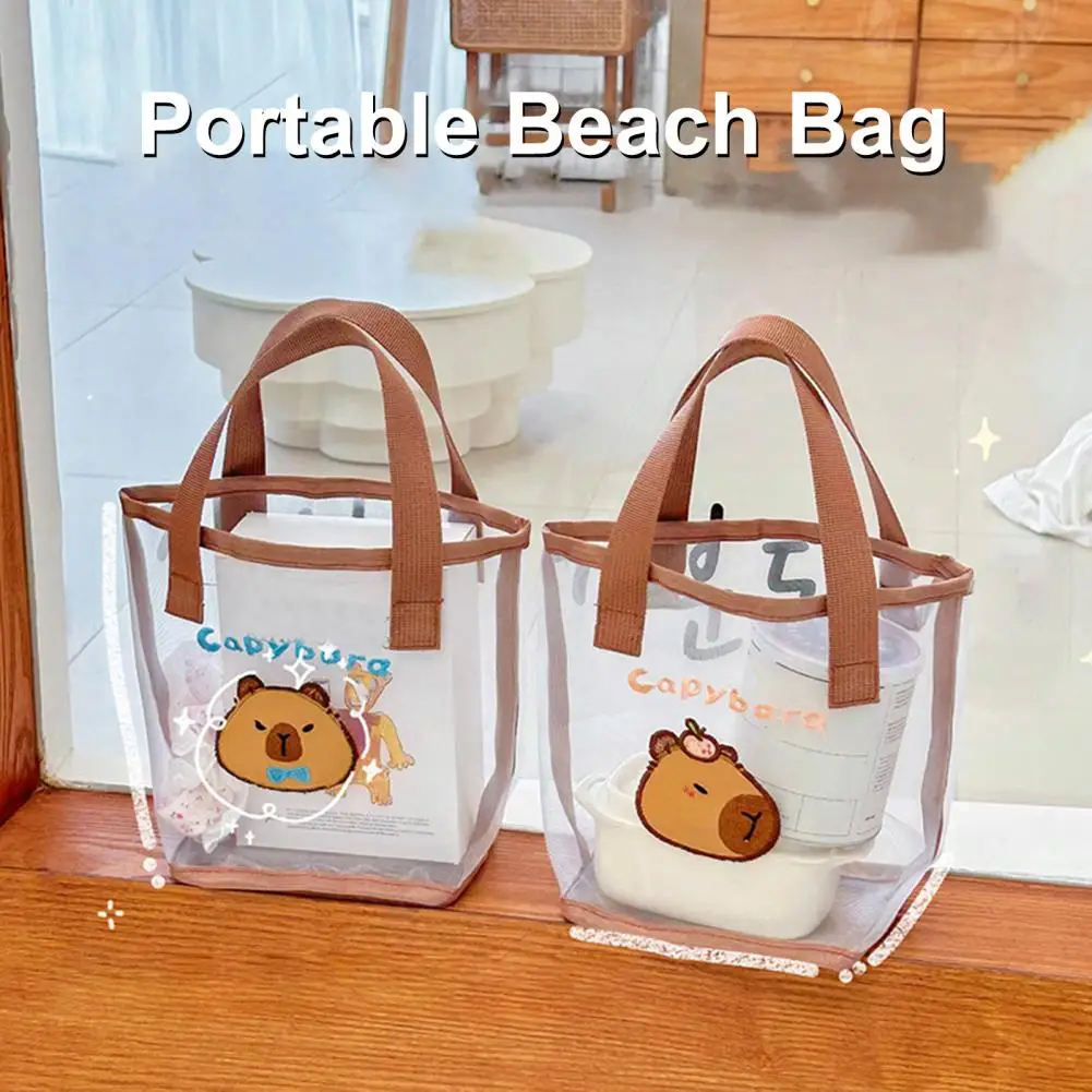 Handbag Mesh Shoulder Bag Capacity Mesh Beach Bag with Reinforced Handle Cartoon Pattern Design Waterproof Sand-proof for Pool