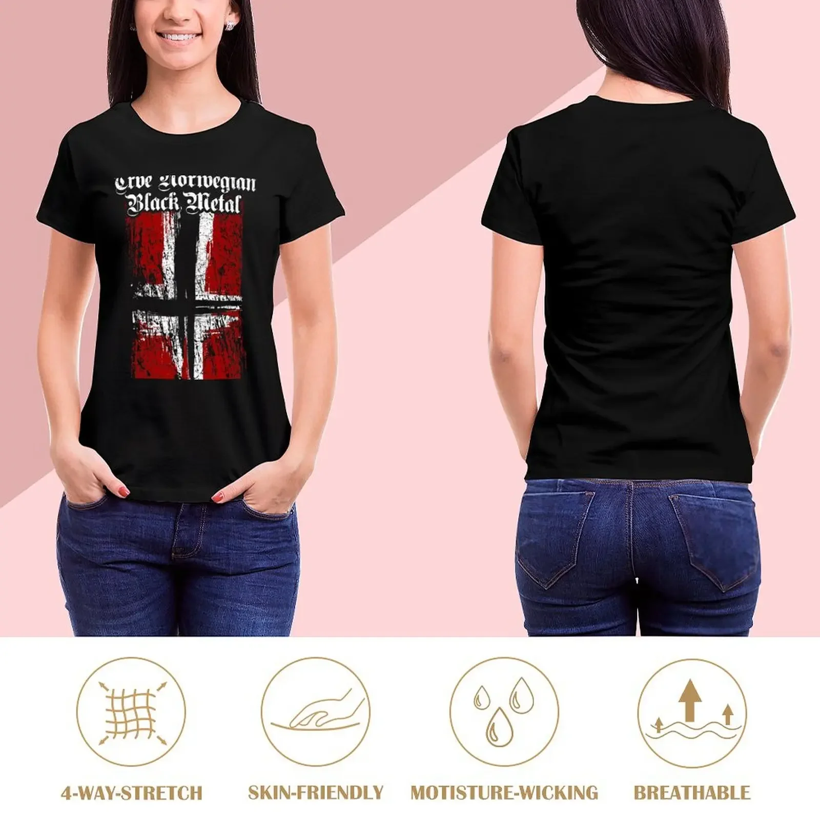 Trve (True) Norwegian Black Metal - Norwegian satanic flag T-Shirt new edition sweat customs t shirts for Women loose fit