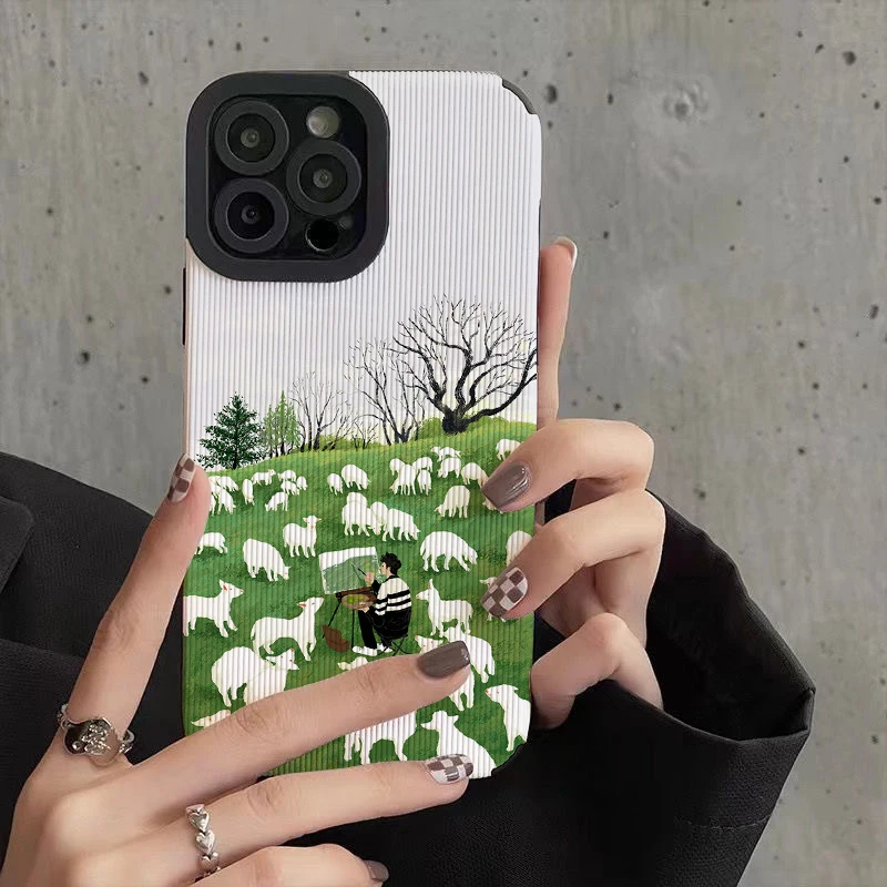 A Painter and A Flock of Sheep Phone Case for IPhone 11 Case 14 Pro Max 15 16 Pro Max IPhone Case for IPhone 13