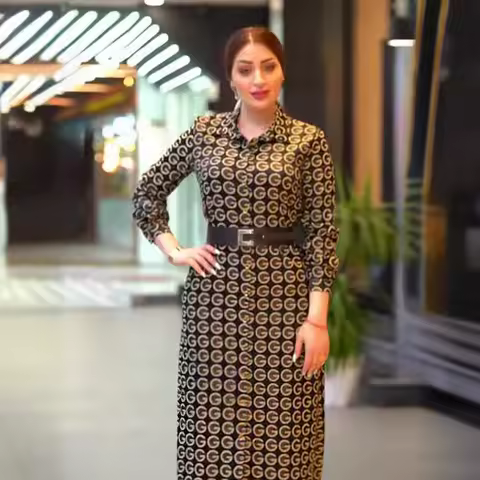 Large Size Muslim Dress Women Printed Shirt-collar Dress for Women Long Sleeve Morocco Party Dresses Evening Islam Dubai Abaya